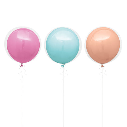 Clear Sphere Double Stuffed Assorted Pastel Colour Balloons 40.6cm (Pack of 3)