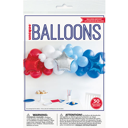 Balloon Arch Kit - Red, White & Blue (30 piece set)