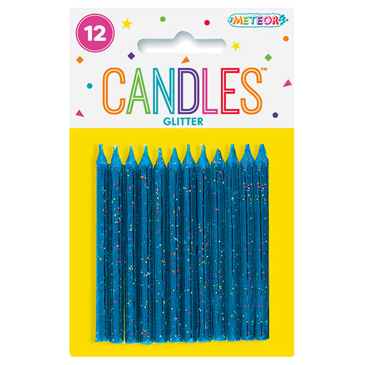 Blue Glitter Candles (Pack of 12)