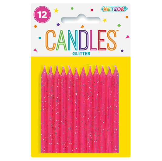 Pink Glitter Candles (Pack of 12)