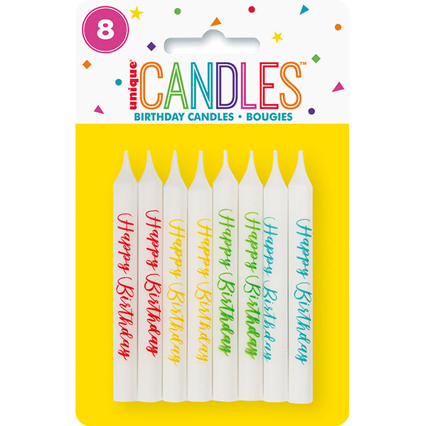 Happy Birthday Print Candles (Pack of 8)