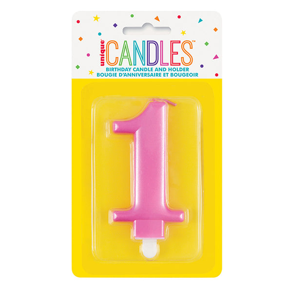 Metallic Pink Numeral Candle - 1