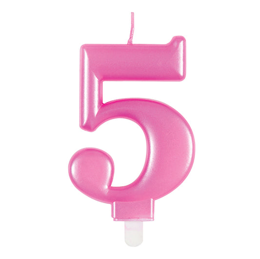 Metallic Pink Numeral Candle - 5