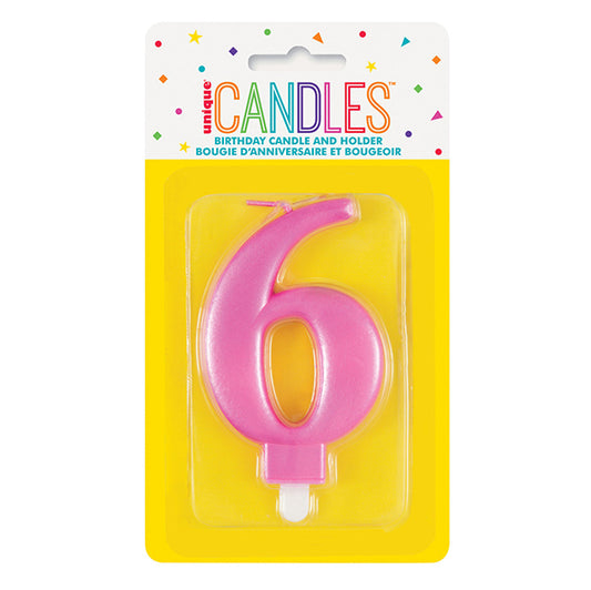 Metallic Pink Numeral Candle - 6