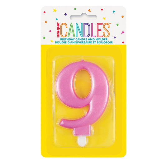 Metallic Pink Numeral Candle - 9