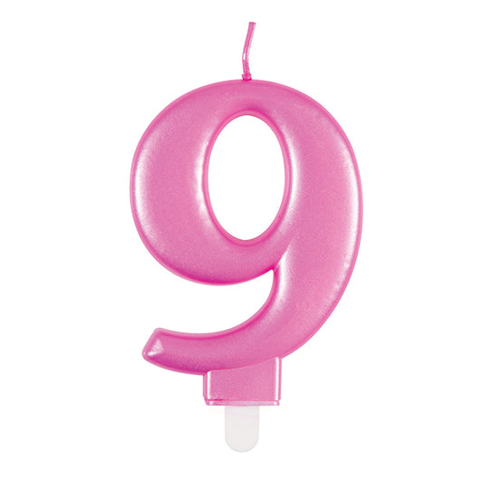 Metallic Pink Numeral Candle - 9