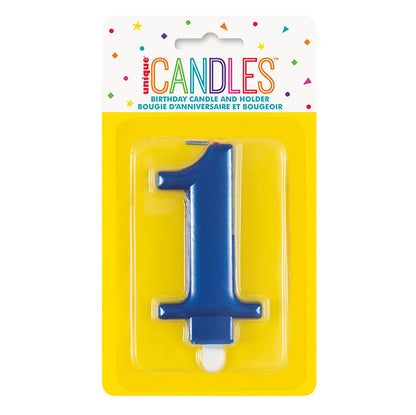 Metallic Blue Numeral Candle - 1