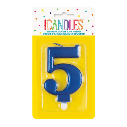 Metallic Blue Numeral Candle - 5