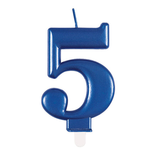 Metallic Blue Numeral Candle - 5