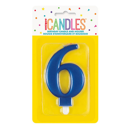 Metallic Blue Numeral Candle - 6