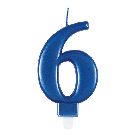 Metallic Blue Numeral Candle - 6