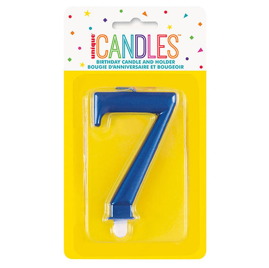 Metallic Blue Numeral Candle - 7