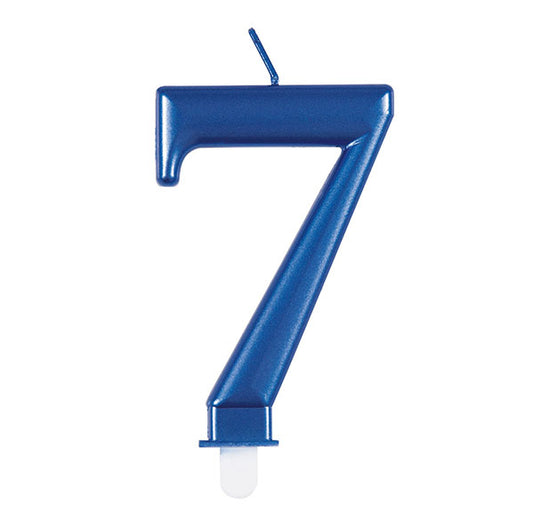 Metallic Blue Numeral Candle - 7