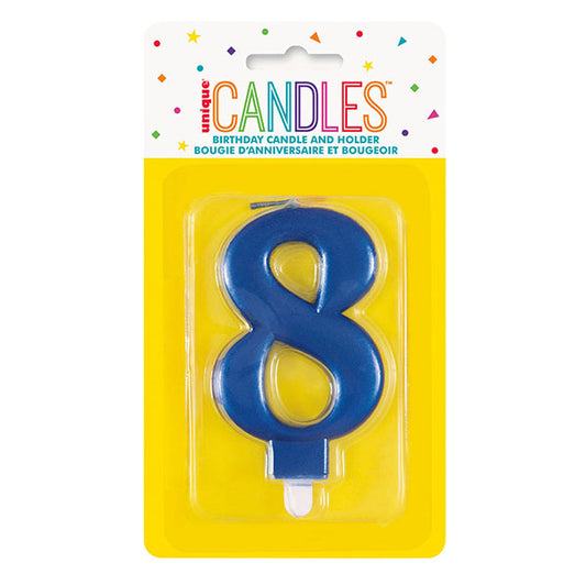 Metallic Blue Numeral Candle - 8