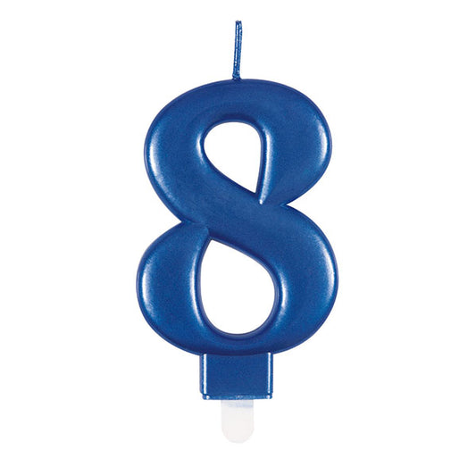 Metallic Blue Numeral Candle - 8