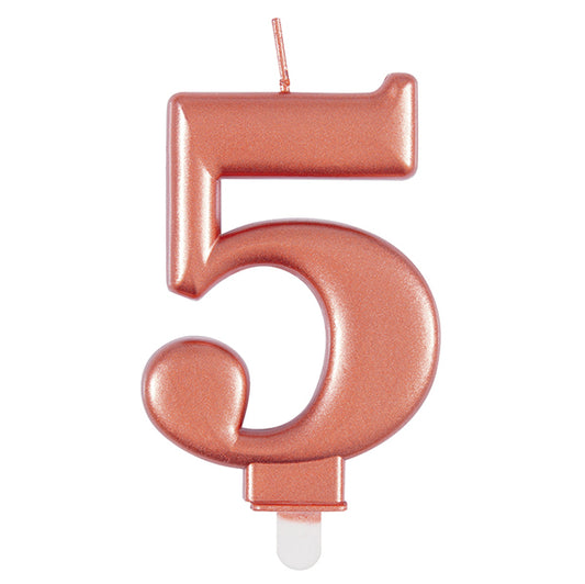 Metallic Rose Gold Numeral Candle - 5