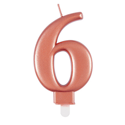 Metallic Rose Gold Numeral Candle - 6