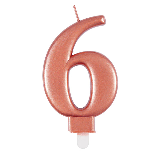 Metallic Rose Gold Numeral Candle - 6