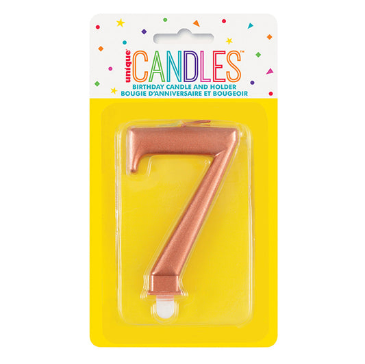 Metallic Rose Gold Numeral Candle - 7