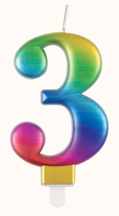 Metallic Rainbow Numeral Candle - 3