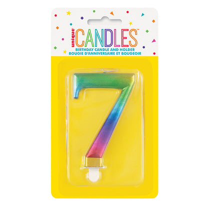 Metallic Rainbow Numeral Candle - 7