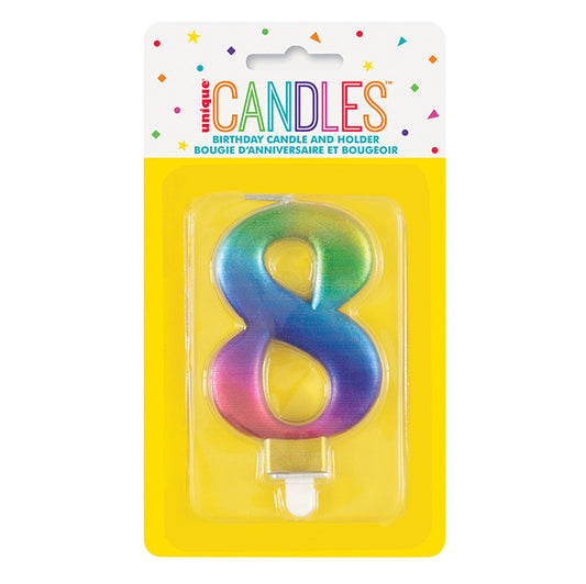 Metallic Rainbow Numeral Candle - 8