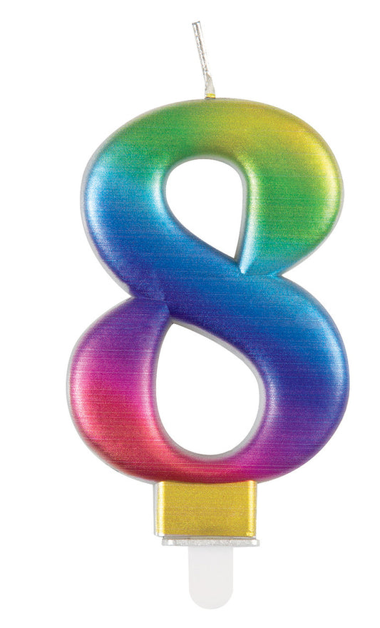 Metallic Rainbow Numeral Candle - 8