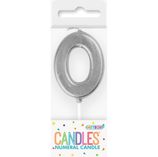 Silver Mini Numeral Pick Candle - 0