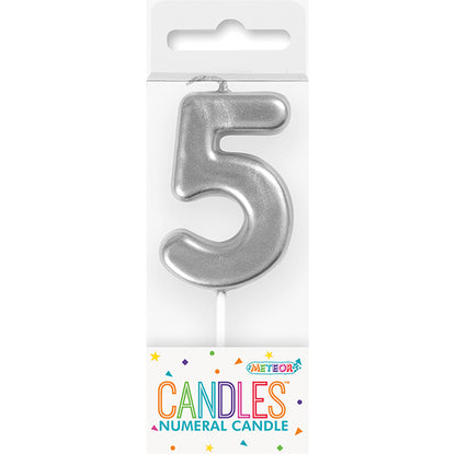 Silver Mini Numeral Pick Candle - 5