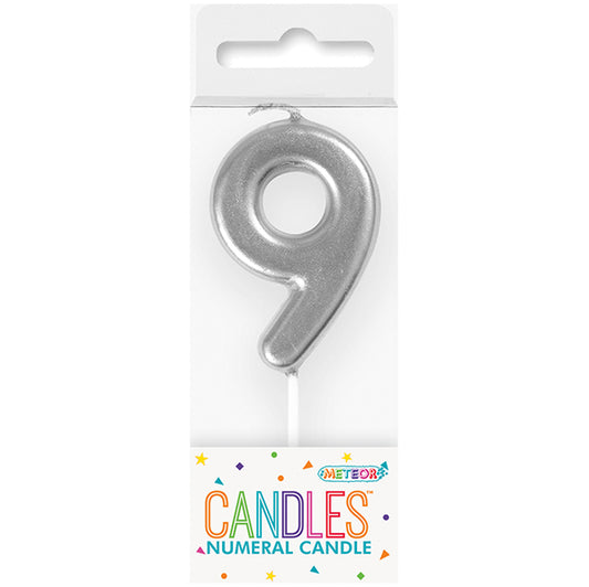 Silver Mini Numeral Pick Candle - 9