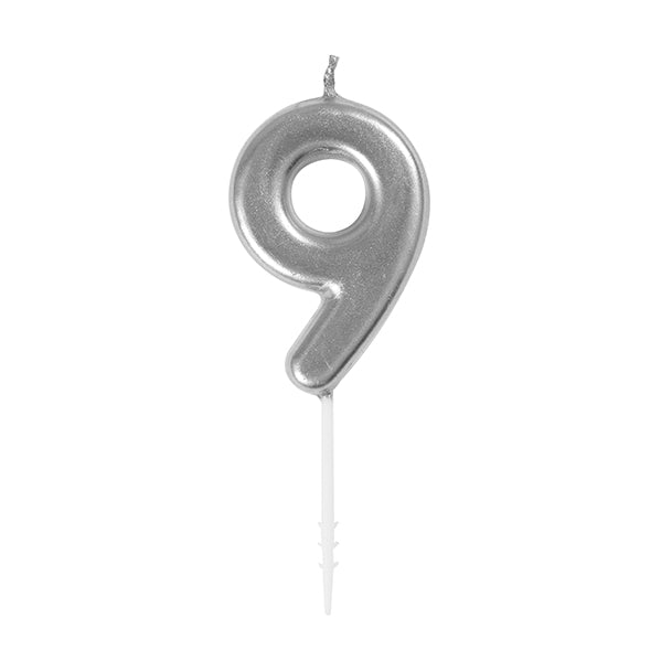 Silver Mini Numeral Pick Candle - 9