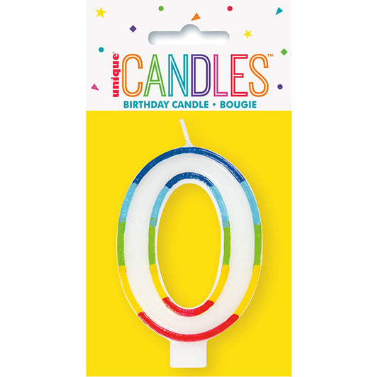 Rainbow Border Numeral Candle - 0