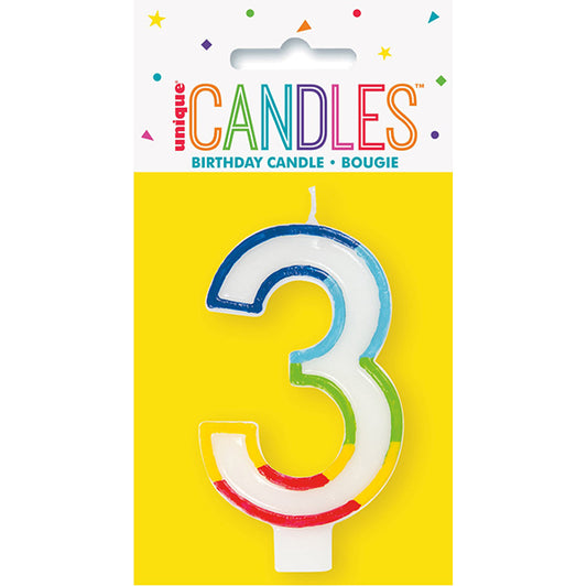 Rainbow Border Numeral Candle - 3