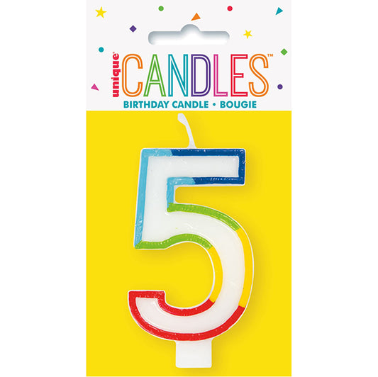 Rainbow Border Numeral Candle - 5