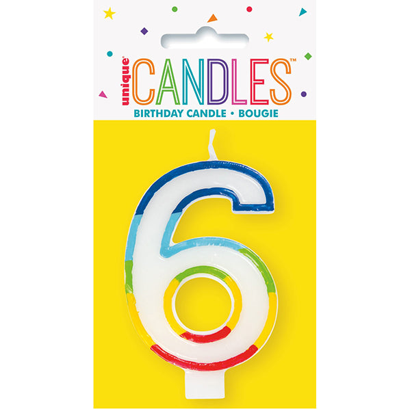 Rainbow Border Numeral Candle - 6