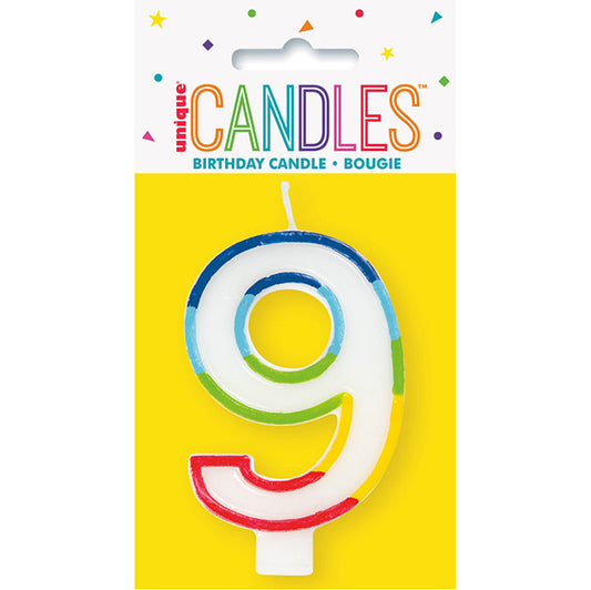 Rainbow Border Numeral Candle - 9