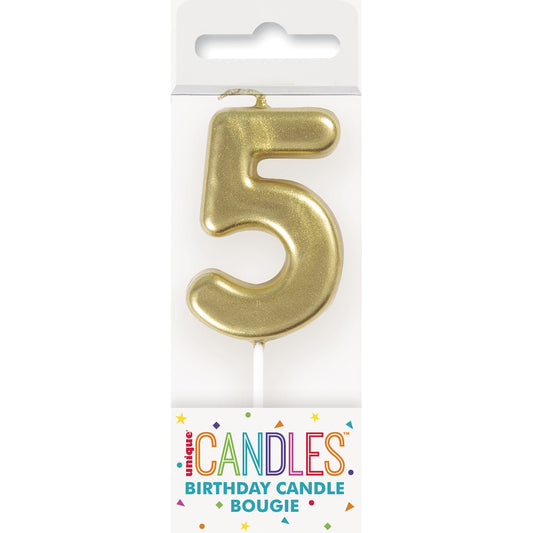 Gold Mini Numeral Pick Candle - 5