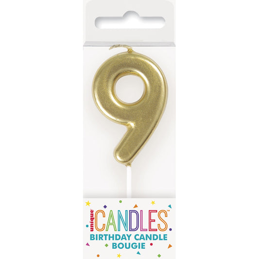 Gold Mini Numeral Pick Candle - 9