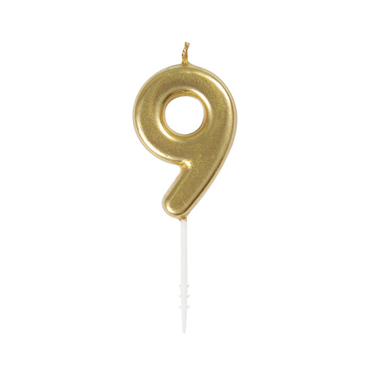 Gold Mini Numeral Pick Candle - 9