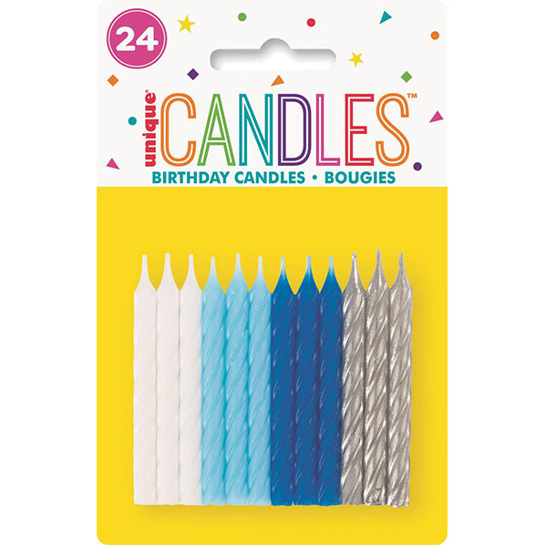 Assorted Blue Spiral Candles (Pack of 24)