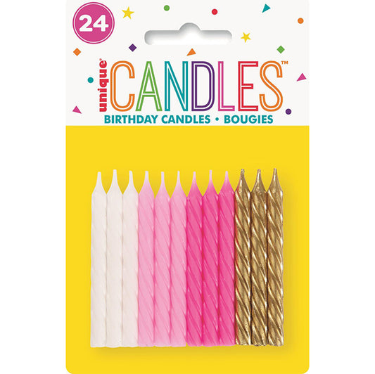 Assorted Pink Spiral Candles (Pack of 24)