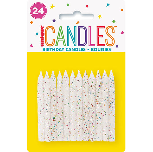 White With Glitter Spiral Candles (Pack of 24)