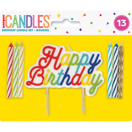 Spiral Candles With Rainbow Happy Birthday Cake Decoration (Pack of 13)