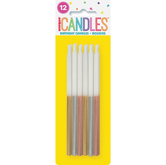 Metallic Dipped Assorted Candles 12.7cm (Pack of 12)