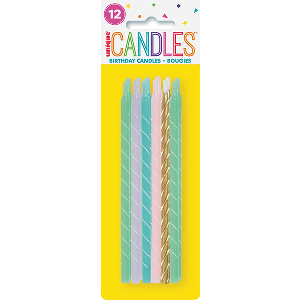 Pastel Spiral Candles 12.7cm (Pack of 12)