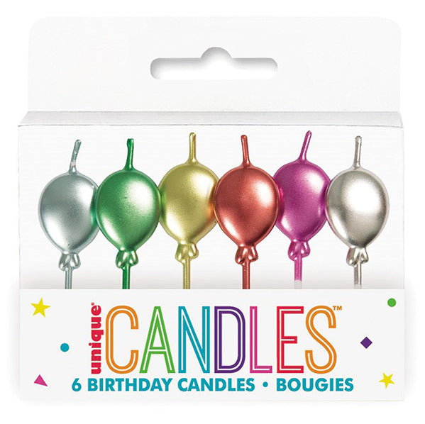 Metallic Balloon Pick Candles (Pack of 6)