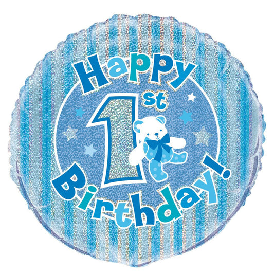 1st Birthday Blue Foil Prismatic Balloon 45cm - The Party Marketplace