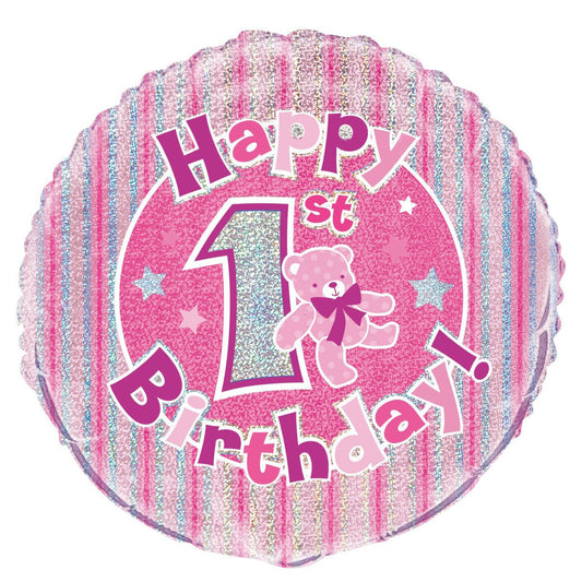1st Birthday Pink Foil Prismatic Balloon 45cm - The Party Marketplace