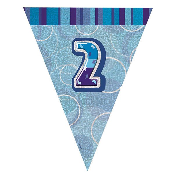 "2" Glitz Blue Flag Banner - 2.74m - The Party Marketplace