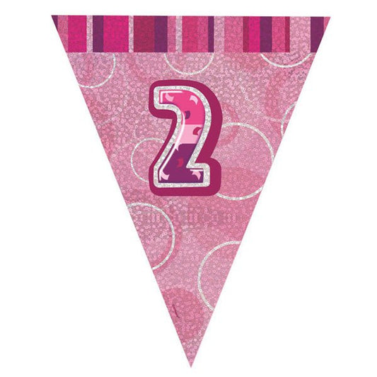 "2" Glitz Pink Flag Banner - 2.74m - The Party Marketplace